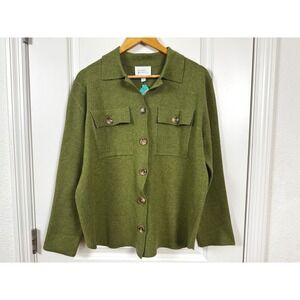 Market & Spruce Stella‎ Sweater Layer Cardigan Olive Large Stitch Fix NWT